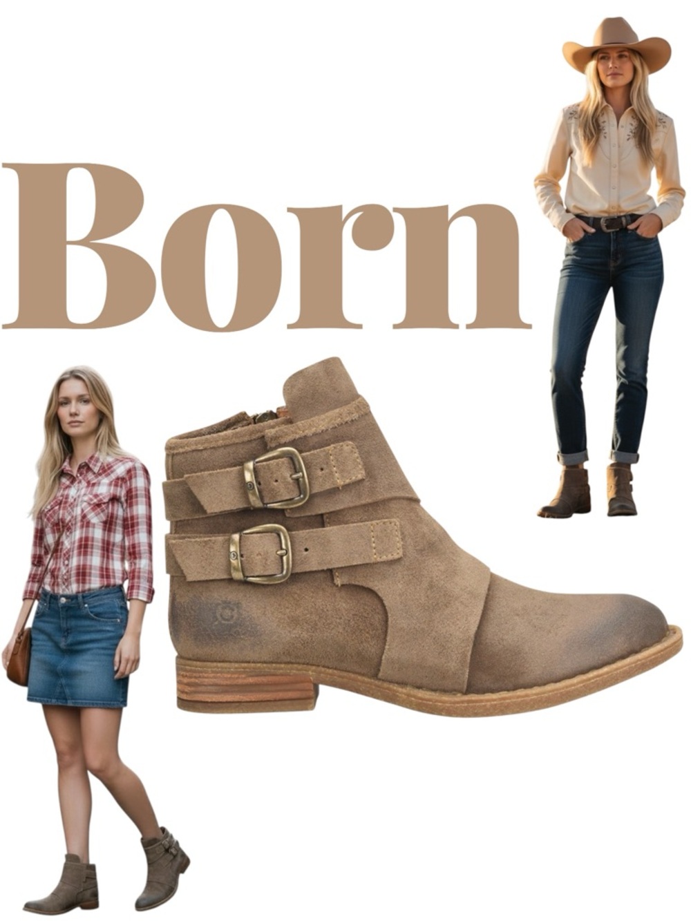 NEW Born Distressed Taupe Leather Ankle Booties Boots Brown Tan Women’s 7 M NIB